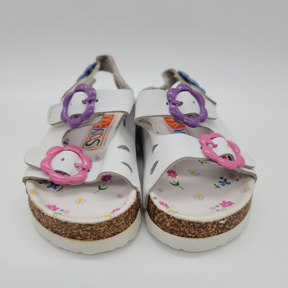 Vintage McKids Baby Girl Infant Cork White Leather 3 Strap Sandals Flower Size 4